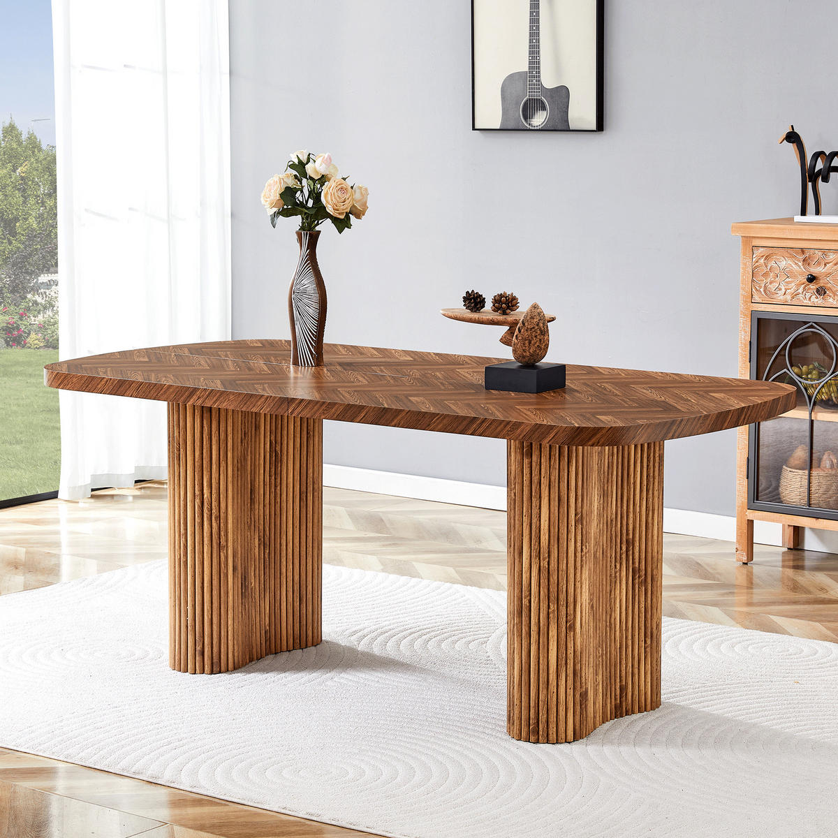 ESSTISCH 180/90/75 cm nussbaumfarben aus MDF mit bogenförmiger Säulenstütze - Walnussfarben, Holzwerkstoff (180/90/76cm) - OKWISH