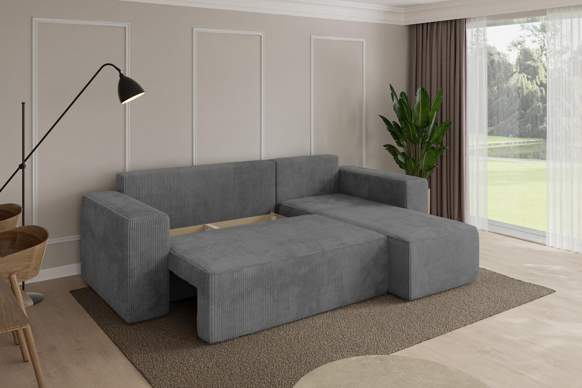 ROHOVÁ SEDAČKA s funkcí spaní, otoman vpravo SENO-L 249x139x85 tmavě šedá manšestr - černá/tmavě šedá, kompozitní dřevo/textil (249/139cm) - ALTDECOR