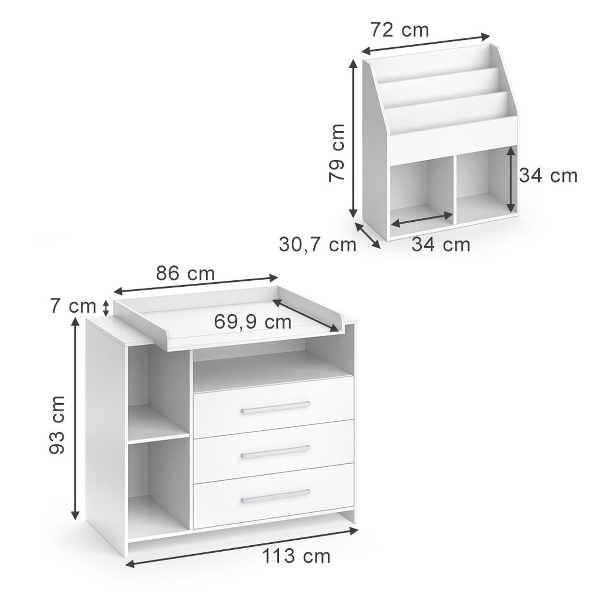 KINDERZIMMER-SET Oskar Weiß 2 Teile, mit Wickelkommode und Bücherregal - Weiß, Holzwerkstoff (113/100/69.9cm) - Vicco