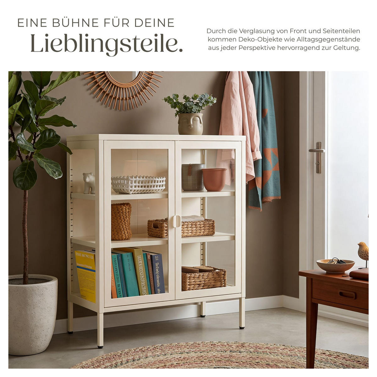 METALLVITRINE Baker, Kippschutz, höhenverstellbare Füße, creme - Creme, Metall (80/90.5/37cm) - tectake