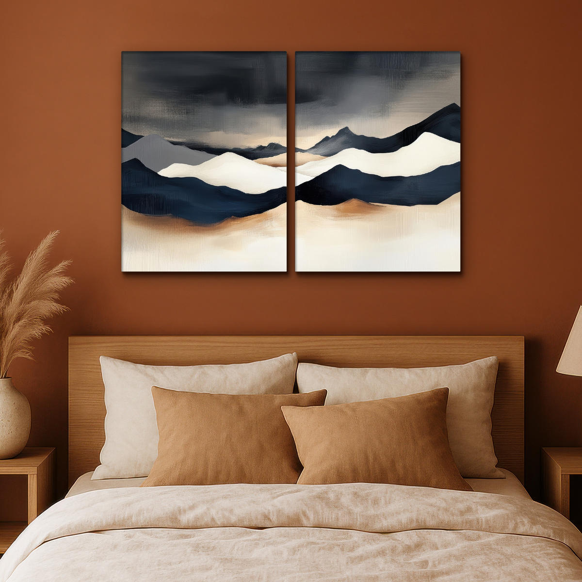 LEINWANDBILD 2er Set Landschaft - Abstrakt - Modern 120x80 cm - Dunkelblau, Textil (120/80cm) - MuchoWow