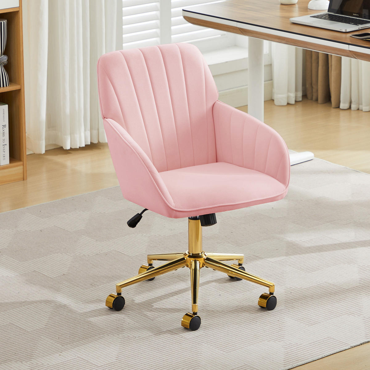 DREHSTUHL Sitzhöhe 62/60/97 cm Pink aus Samt höhenverstellbar und drehbar - Pink, Textil (60/97/62cm) - OKWISH