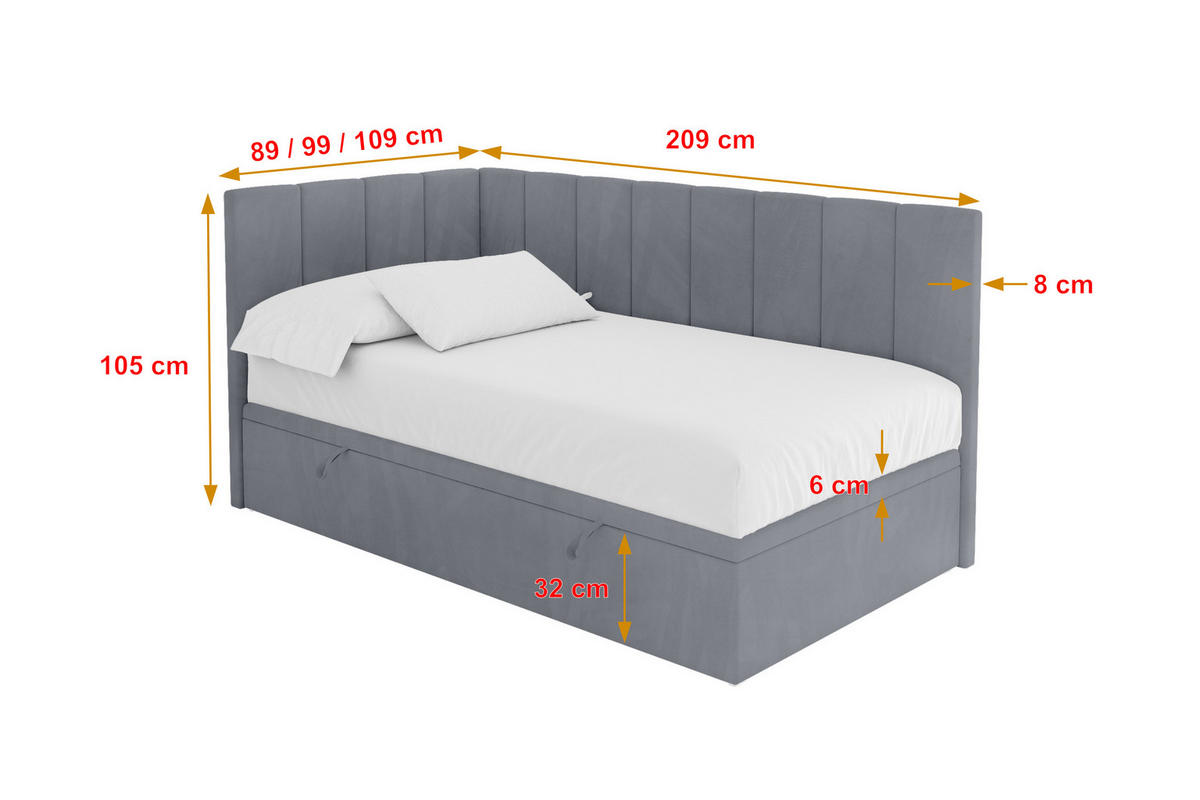 EINZELBETT Jugendbett mit Bettkasten Rechts, mit Matratze - LOVY 100x200 Grau - Grau, Holzwerkstoff/Textil (100/200cm) - ALTDECOR