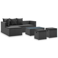 LOUNGEGARNITUR mit Auflagen und 80 cm Couchtisch, aus Poly Rattan und Glas, Schwarz, 4-teiliges Set - Schwarz, Kunststoff - vidaXL