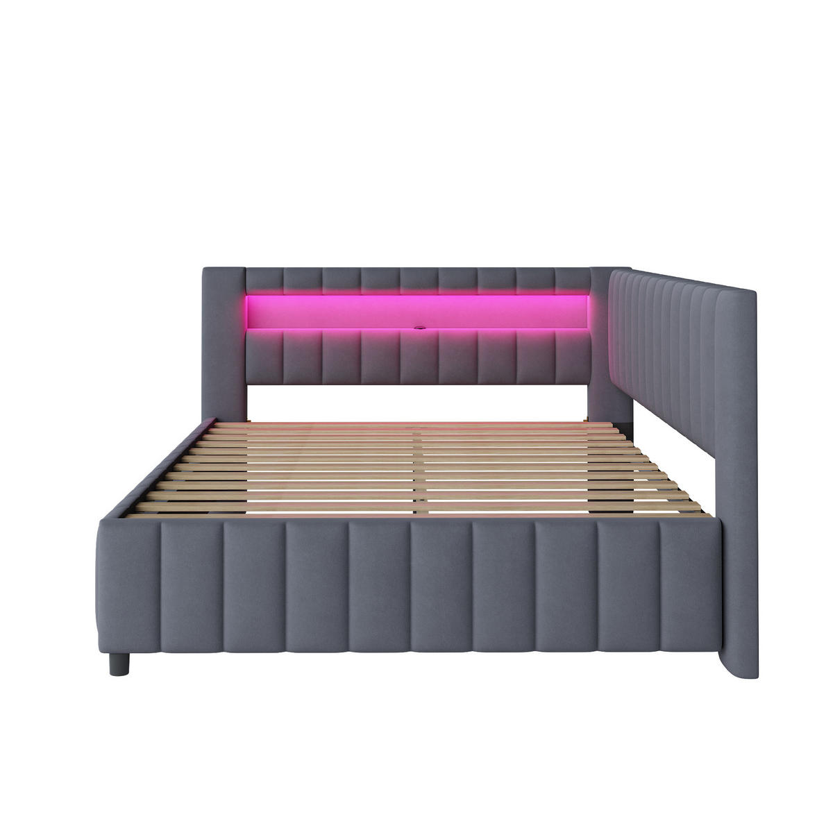 SCHLAFSOFA aus Samtstoff 140x200 cm Grau mit LED-Beleuchtung und USB-Anschluss - Grau, Textil (140/200cm) - IVMEU
