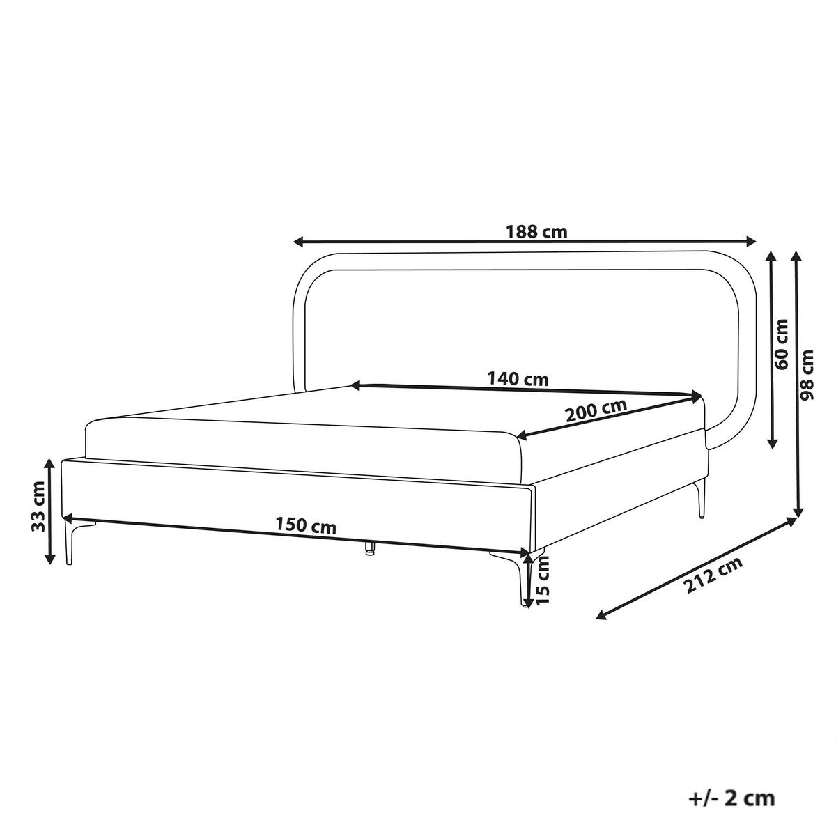 BETT mit Lattenrost 140/200 cm Hellgrau Suzette - Hellgrau, Textil (140/200cm) - Beliani