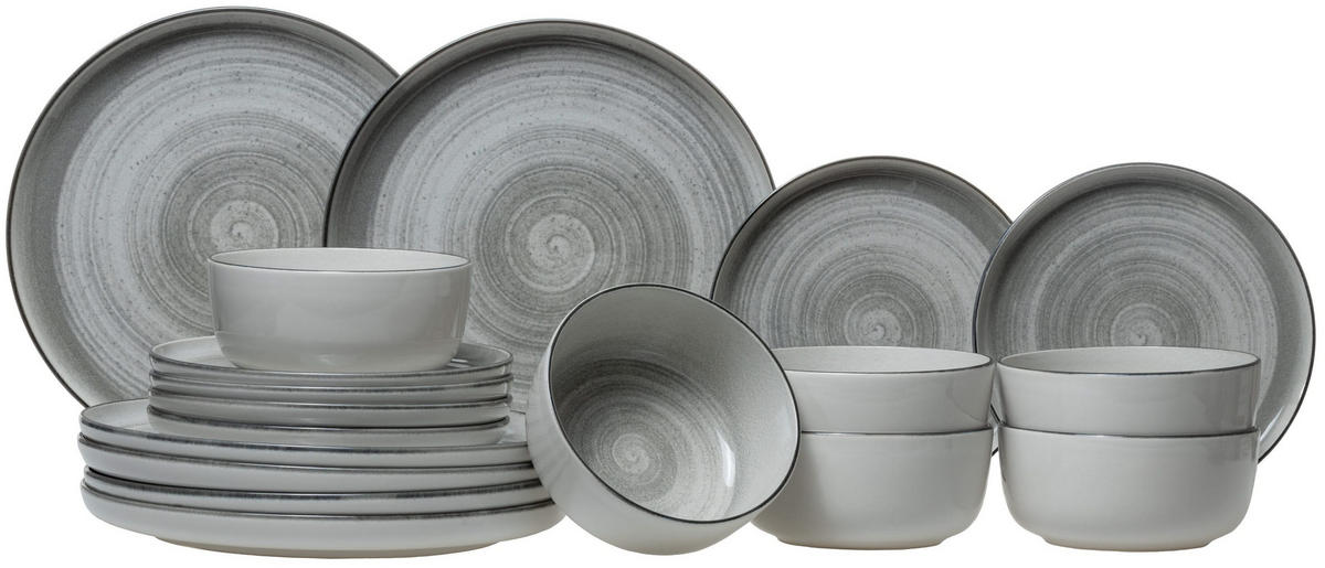 GESCHIRRSET18-TEILIG GESCHIRRSETBaltic Grey - 18-teilig / 6 Personen - Grau, Keramik (2/2/1cm) - Cosy & Trendy
