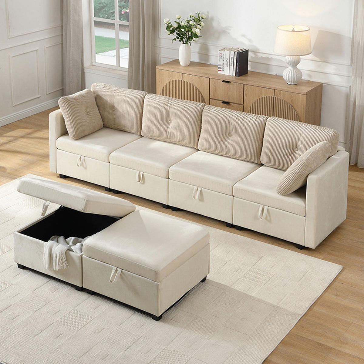 WOHNLANDSCHAFT 261/132.5/85 cm Beige mit Stauraum - Beige, Textil (261/85/132.5cm) - Oxeza