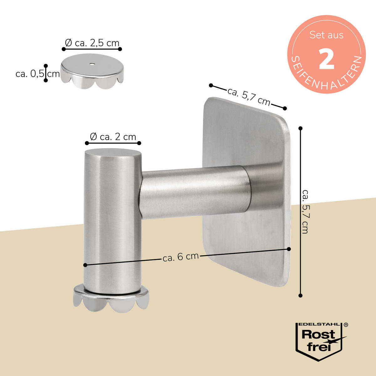 MAGNET SEIFENHALTER 2er Set, Edelstahl - Edelstahlfarben, Metall (5.7/5.7/6cm) - bremermann