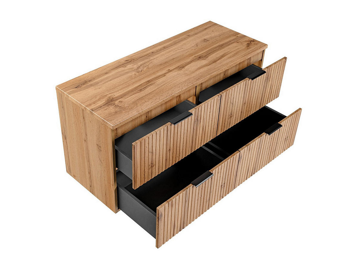 WASCHBECKENUNTERSCHRANK hängend mit Aufsatzplatte - Streifenoptik - Holzfarben hell - 120 cm - ZEVARA - Naturfarben, Holz (120/57/46cm) - Vente-Unique