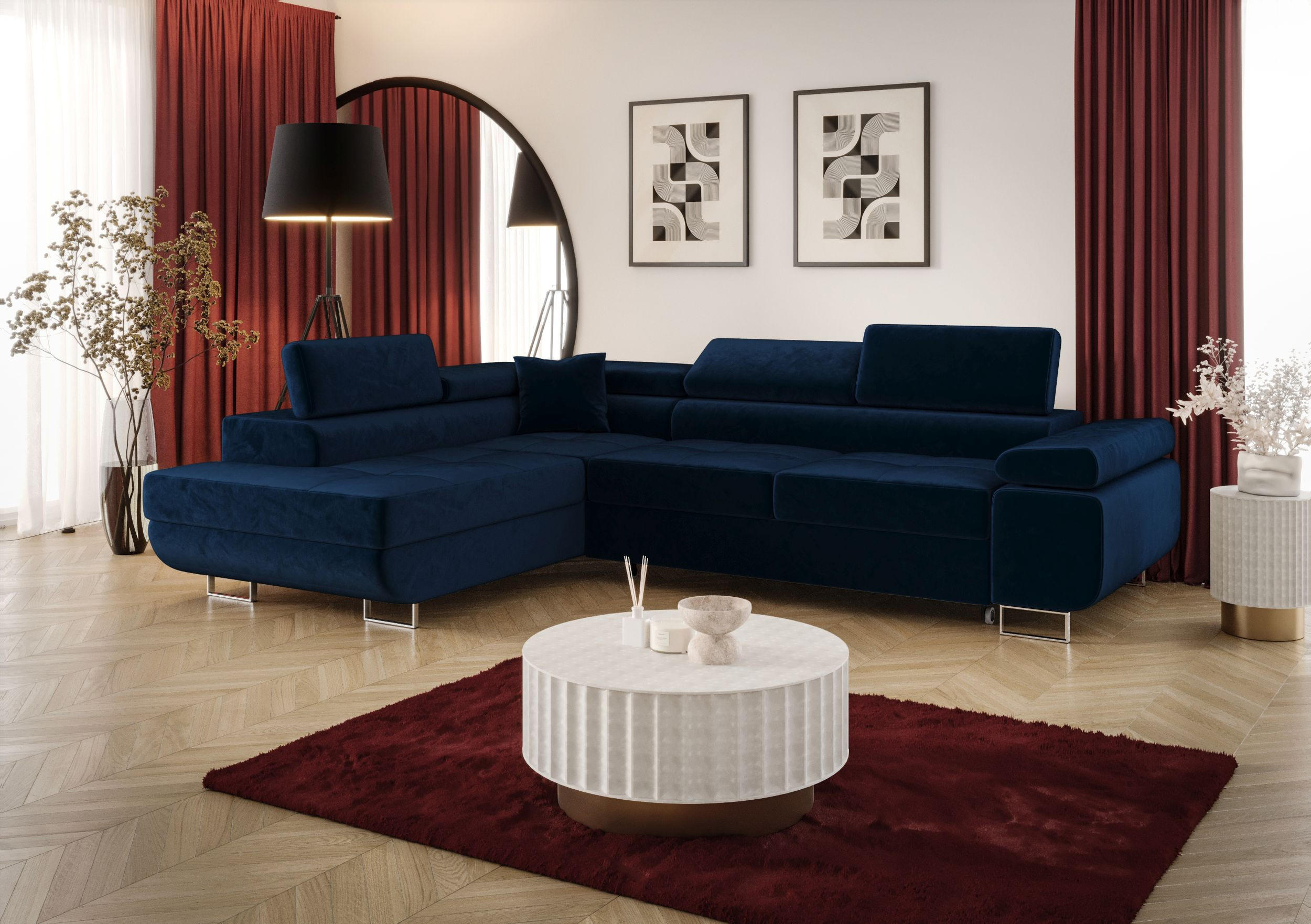 ECKSOFA EMILY mit Schlaffunktion Monolith 77 Links - Dunkelblau, Textil (275/200cm) - Bedante
