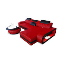 ECKSOFA Sofa Berlin Rot Schwarz Echtleder - Rot, Leder (308/198cm)