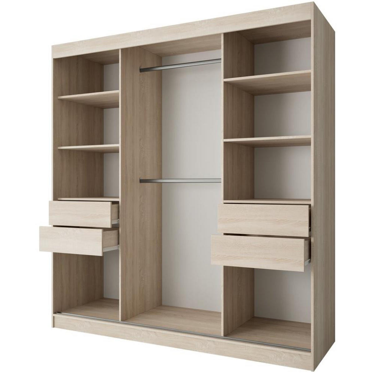 SCHWEBETÜRENSCHRANK Mario II 200/216/61 eiche Sonoma mit Schubladen - Sonoma Eiche, Holzwerkstoff (200/216/61cm) - Beautysofa
