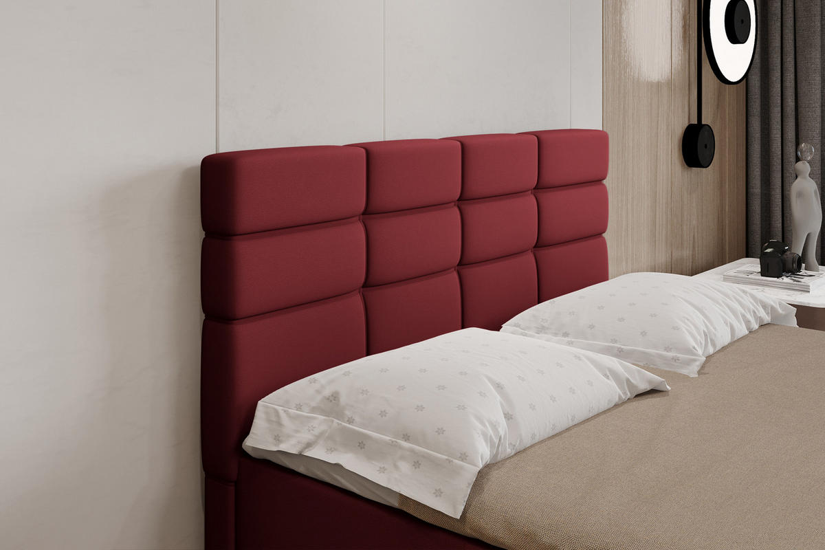 BOXBETT Reve 140 x 200 cm mit Bettkasten und Lattenrost ohne matratze - rot - Hellgrau, Holz (140/206cm) - Panda Möbel