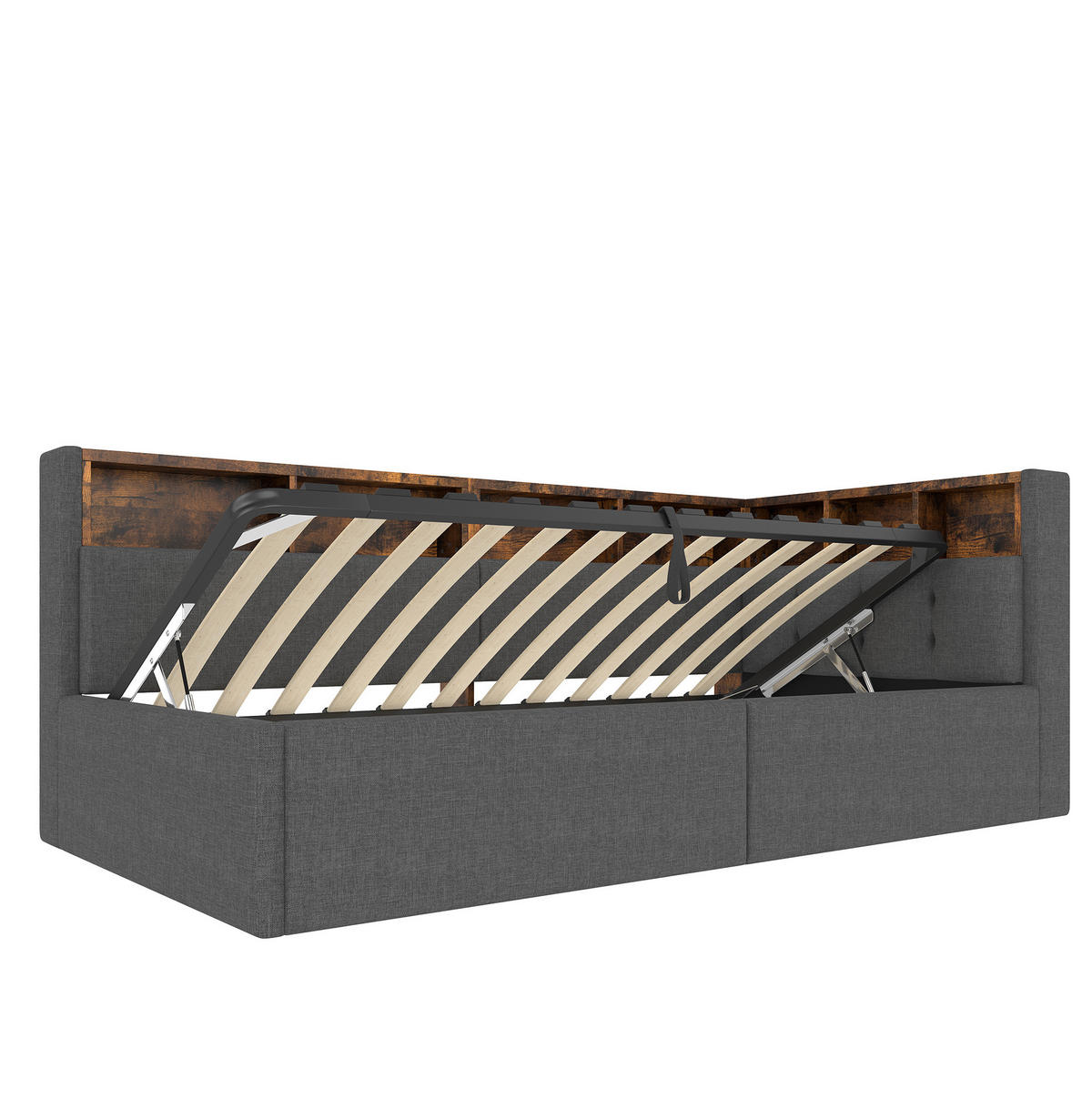 KOMFORT-POLSTERBETT 90/200 cm mit Bettkasten, LED-Beleuchtung und USB - Grau, Textil (90/200cm) - BEAOK