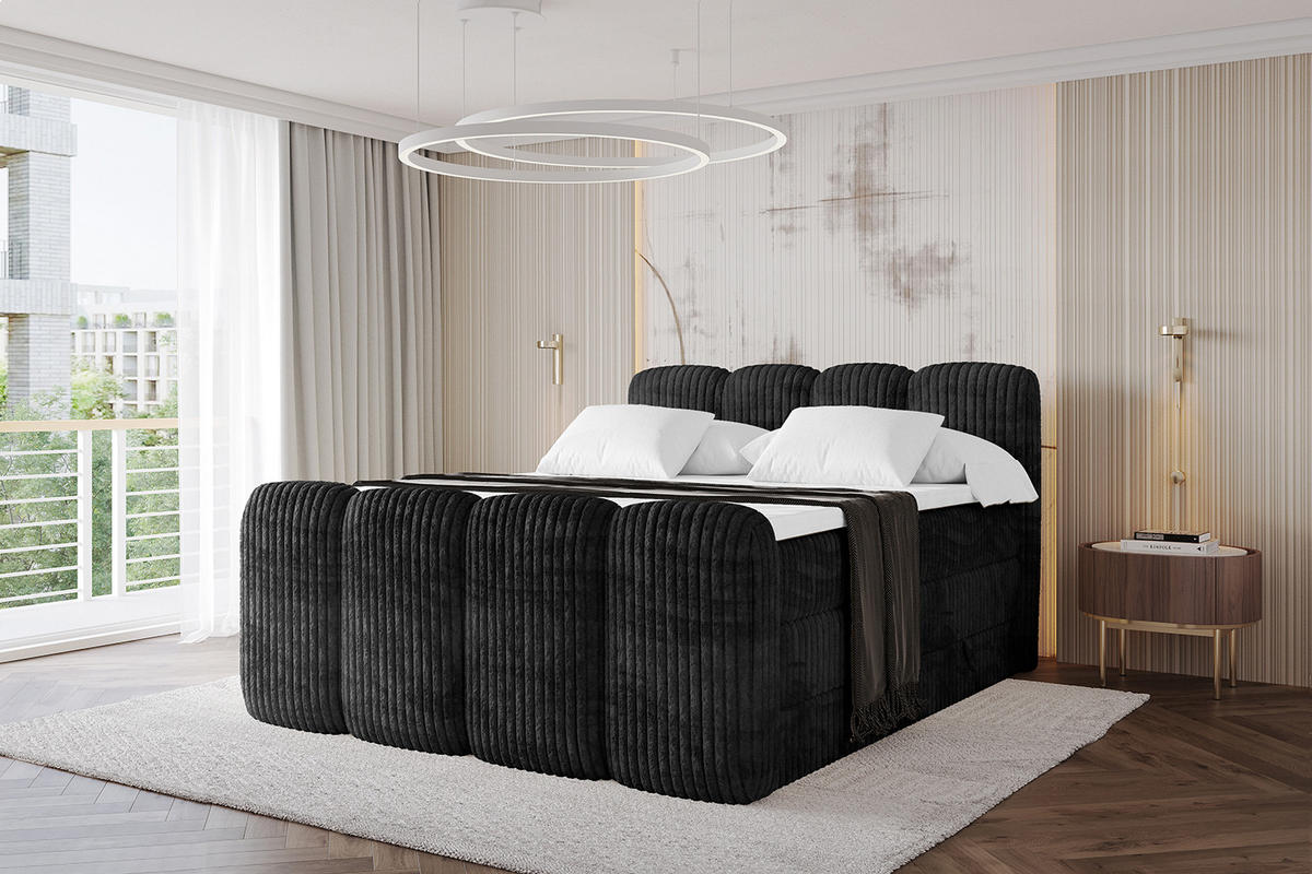 BOXBETT mit Matratze H3|H4 und Lattenrost - NINA-Z KING - 120x200 cm - Schwarz - Graubraun, Holzwerkstoff (120/200cm)