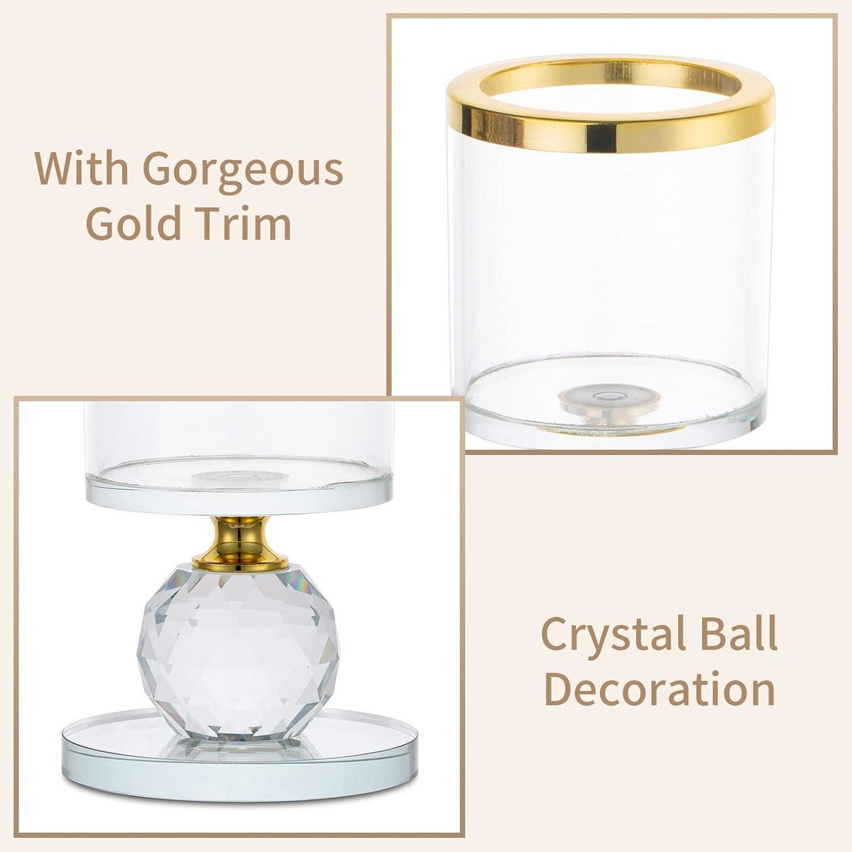 KERZENSTÄNDER 2-teiliges Set Glas Kristall Gold - Goldfarben, Glas (7/15.3/7cm)