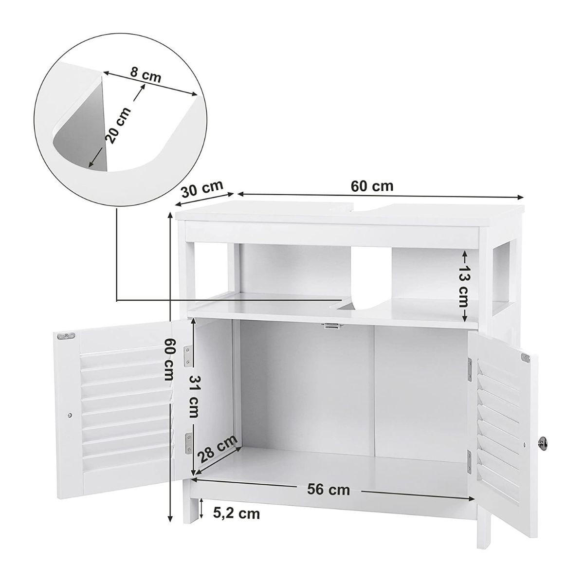 WASCHTISCHUNTERSCHRANK weiß 2 Türen 1 Nische L60cm - Weiß, Holzwerkstoff (30/60/60cm) - Calicosy