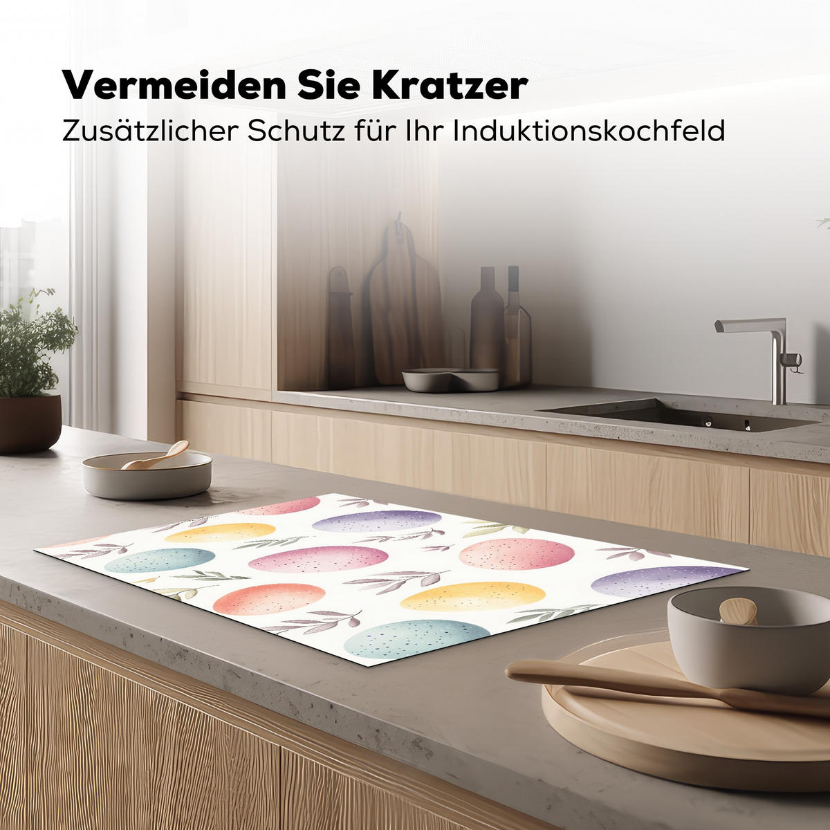 HERDABDECKPLATTE Eier - Bunt - Muster Ceranfeldabdeckung 78x52 cm - Weiß, Kunststoff (78/52/0.2cm) - MuchoWow