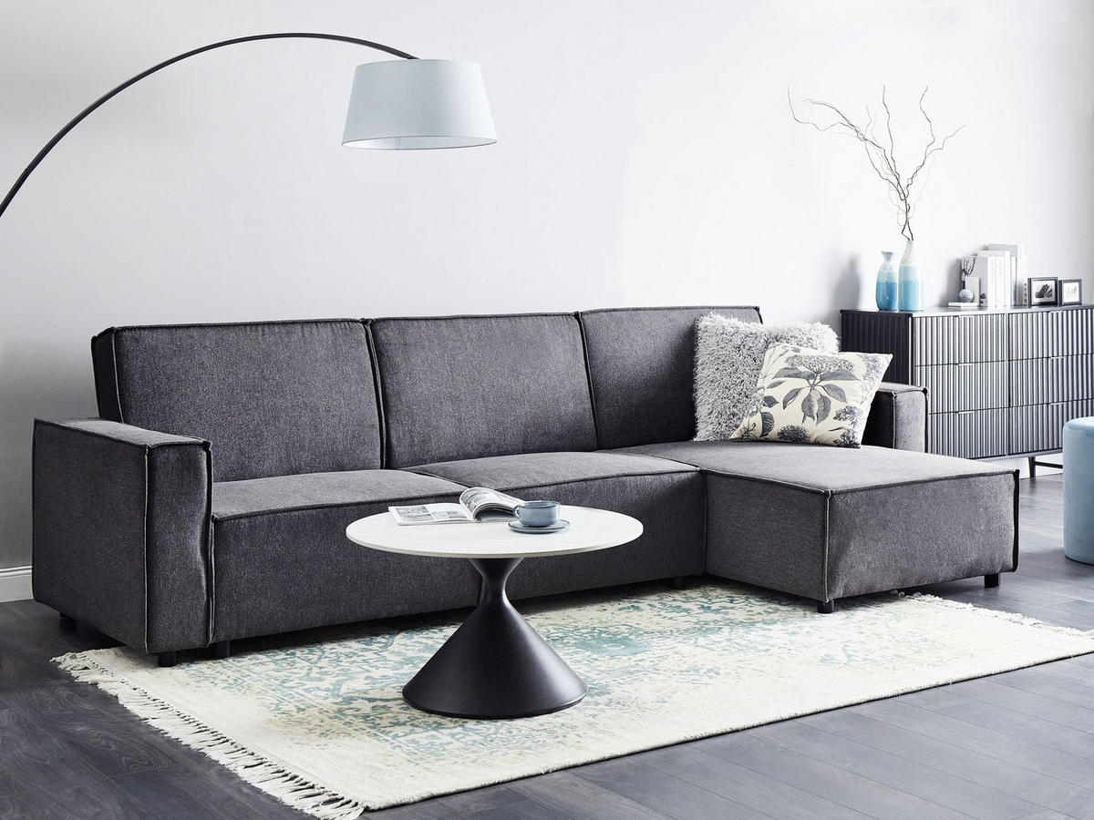 ECKSCHLAFSOFA 3-Sitzer Stoff Graphitgrau linksseitig Romedal Ii - Graphitfarben, Textil (290/173cm) - Beliani