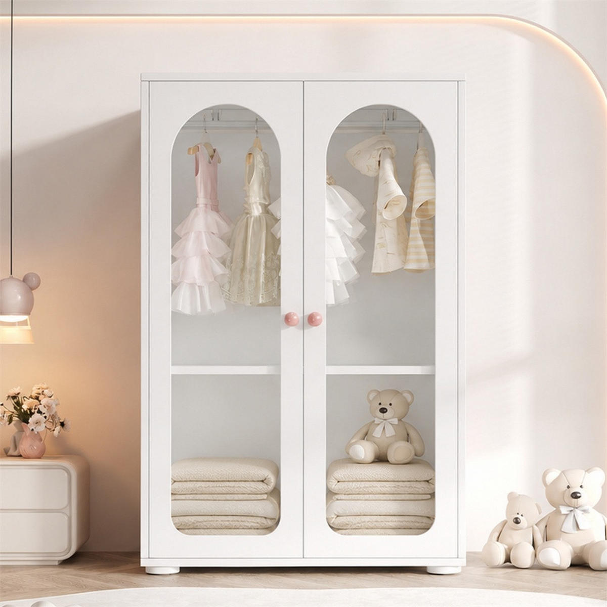 KLEIDERSCHRANK 80x50x120 cm mit 2 Acryl-Transparenttüren und Kleiderstange - Keramikgriffen - Weiß - Weiß, Holzwerkstoff (50/120/80cm) - DELFA