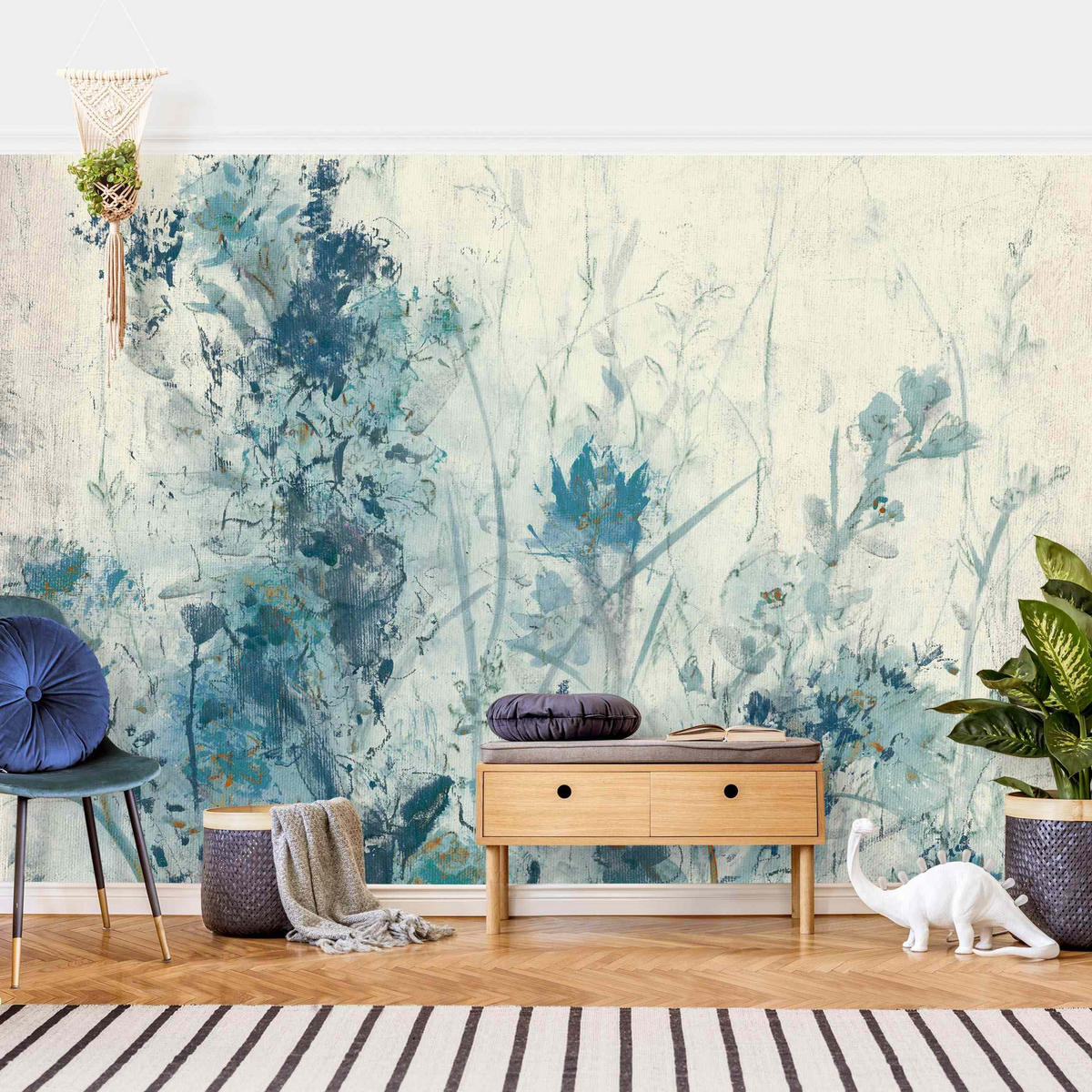 FOTOTAPETE Blaue Frühlingswiese I 432/290 cm - Blau, Papier (432/290cm) - Bilderwelten