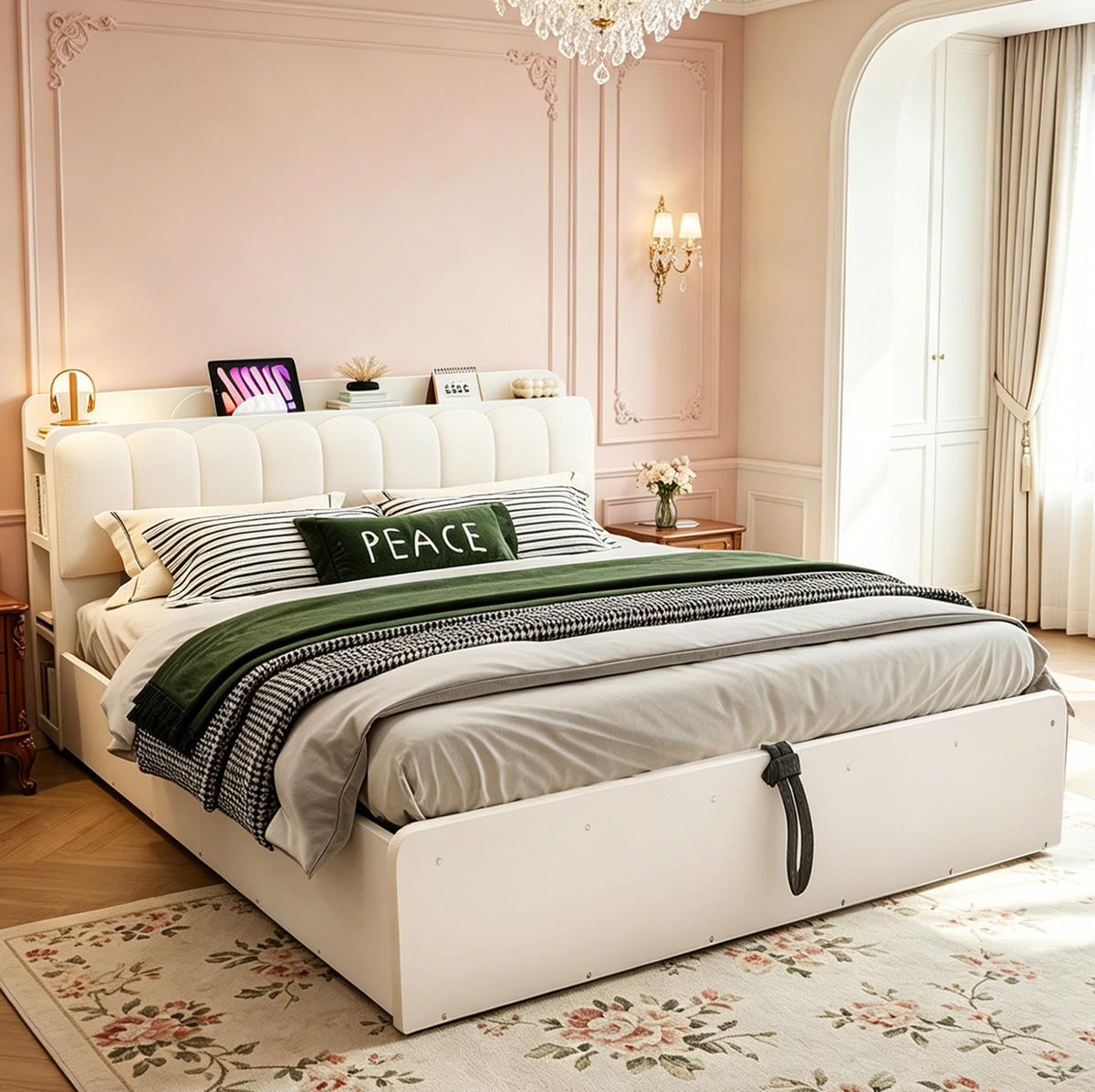 BETT 180/200 cm aus Holz mit Stauraum, Weiß - Weiß, Holz (180/200cm) - OKMYHOME