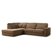 ECKSOFA Kirou Hellbraun Chenille-Stoff - Links Seite - Hellbraun/Schwarz, Holz/Holzwerkstoff (225/311cm) - Maison de Reve