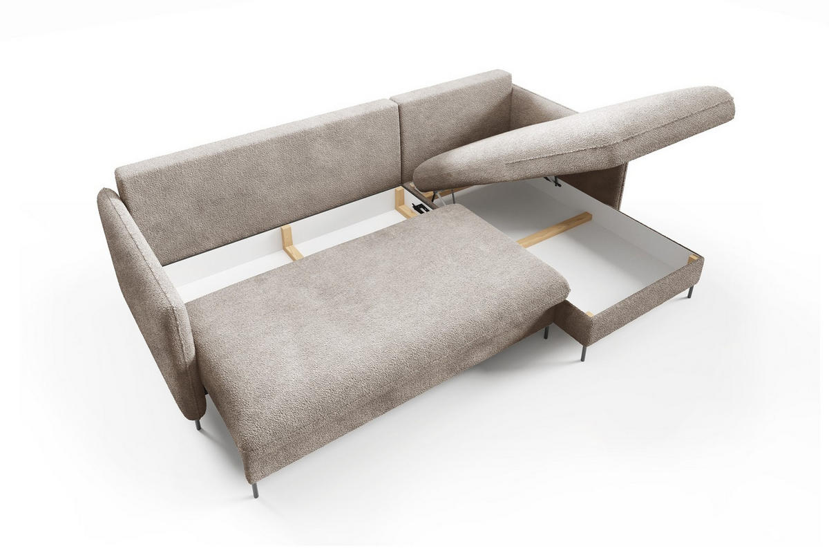 ECKSOFA Belis Boucle in Beige, Schlafsofa - Beige, Holzwerkstoff/Textil (216/165cm) - Bettso