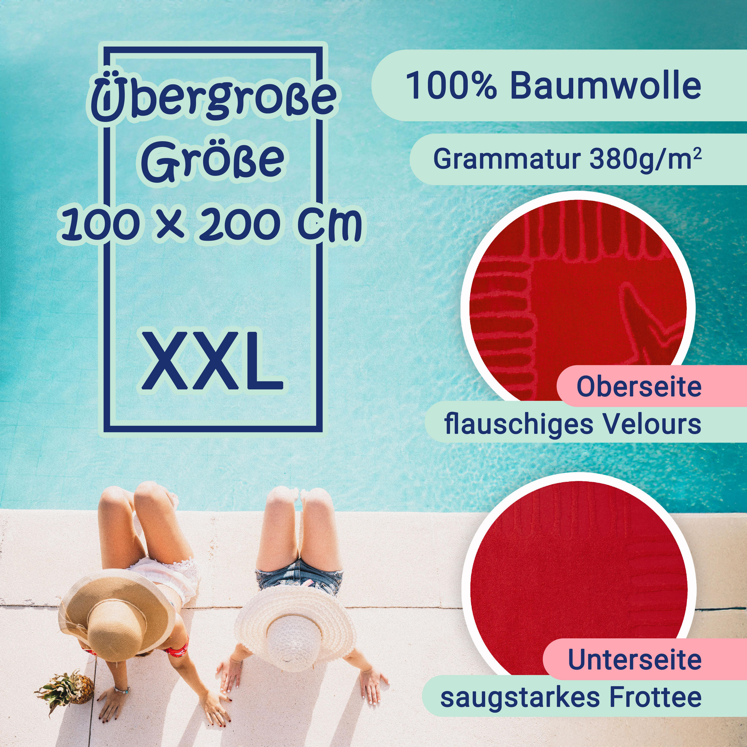 STRANDTUCH, 100x200 cm, 100% Baumwolle, Rot - Bordeaux, Textil (100/200cm) - Zollner