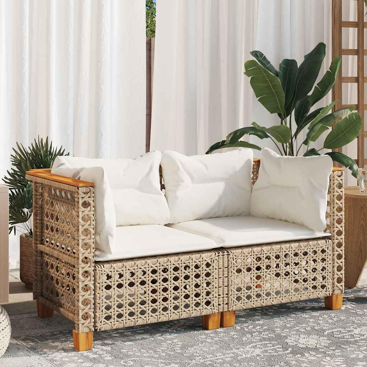 GARTEN-ECKSOFAS Mit Kissen 2 Stk. Beige Poly Rattan - Creme, Kunststoff (63.5/62/127cm) - vidaXL