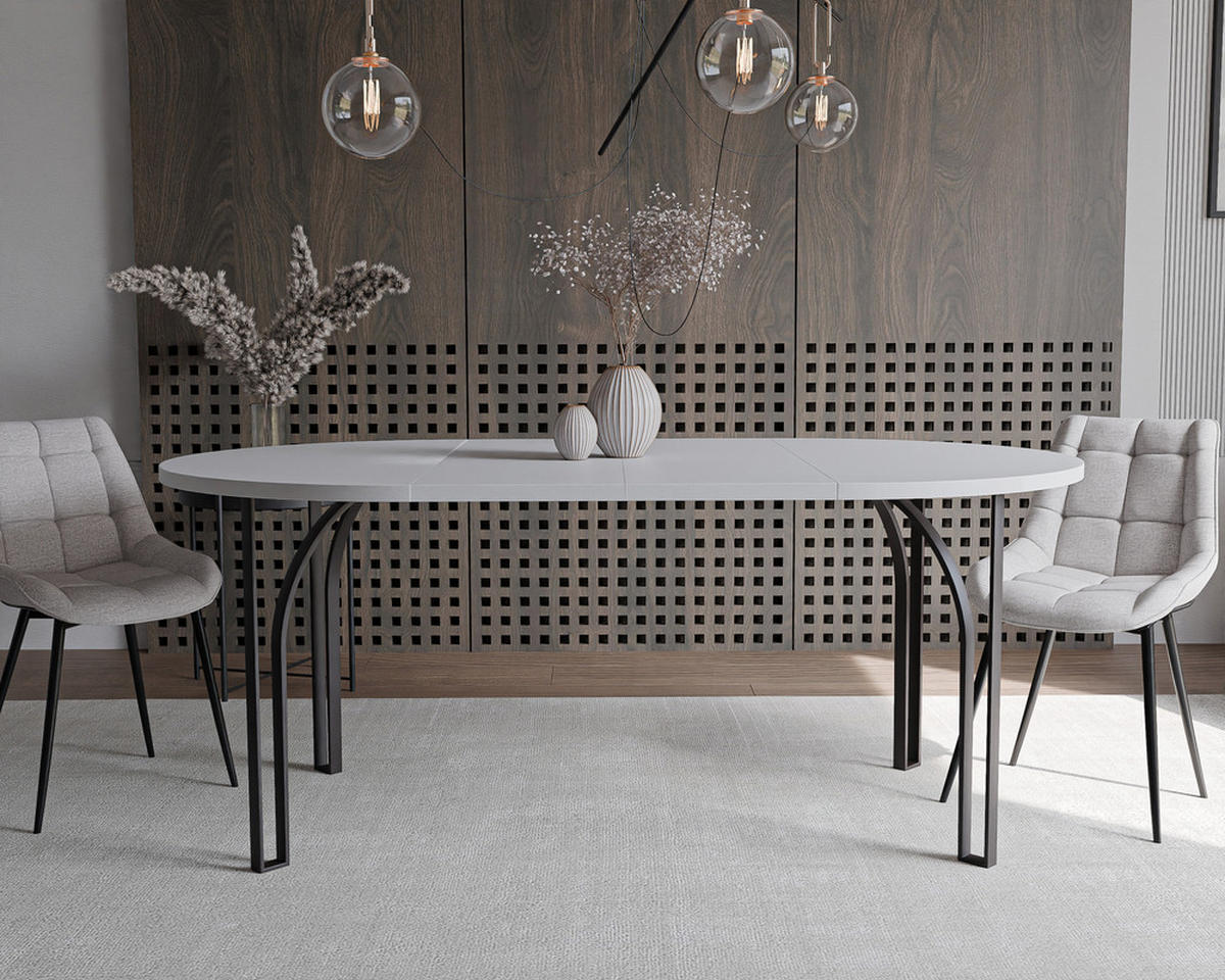 AUSZIEHTISCH ASTRO 120/76 cm, Schwarz / Weiß - Schwarz/Weiß, Holzwerkstoff/Metall (120/120/76cm) - Idohome
