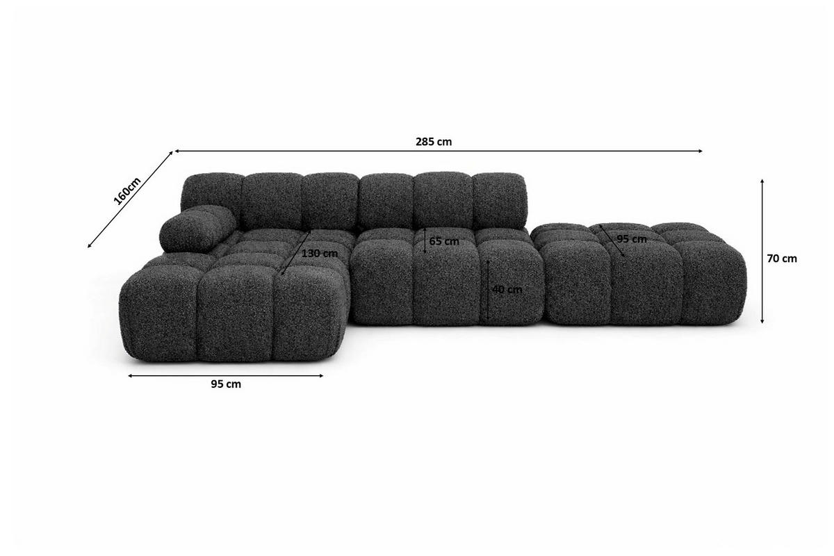 ECKSOFA L-Form Modular Mit Hocker, Bouclé-Stoff Abriamo, Graphit, Links, Selia - Graphitfarben, Holz (285/160cm) - Kaiser Möbel