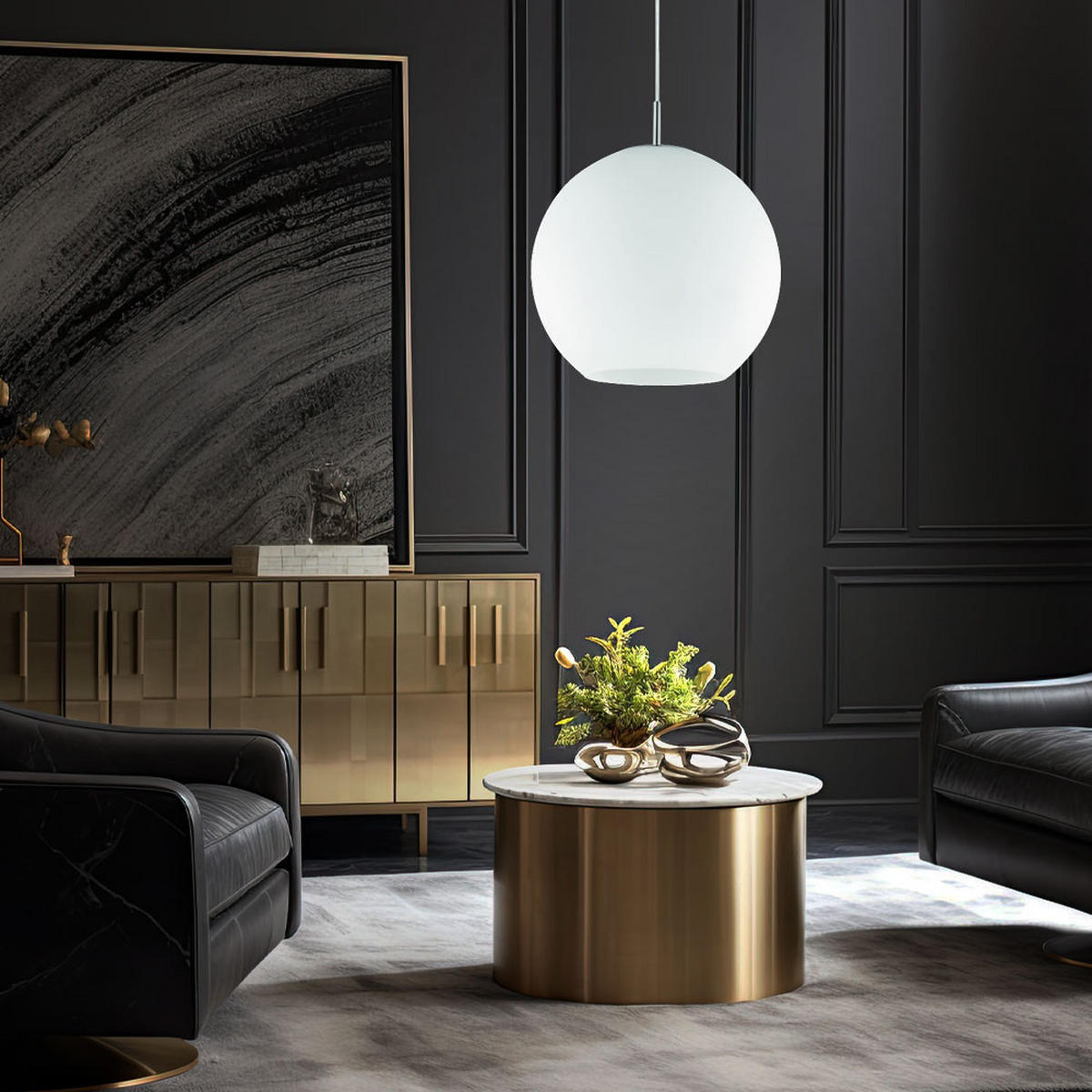 HÄNGELEUCHTE Glas Nickel Weiß MOON - Weiß, Glas (30/30/150cm)