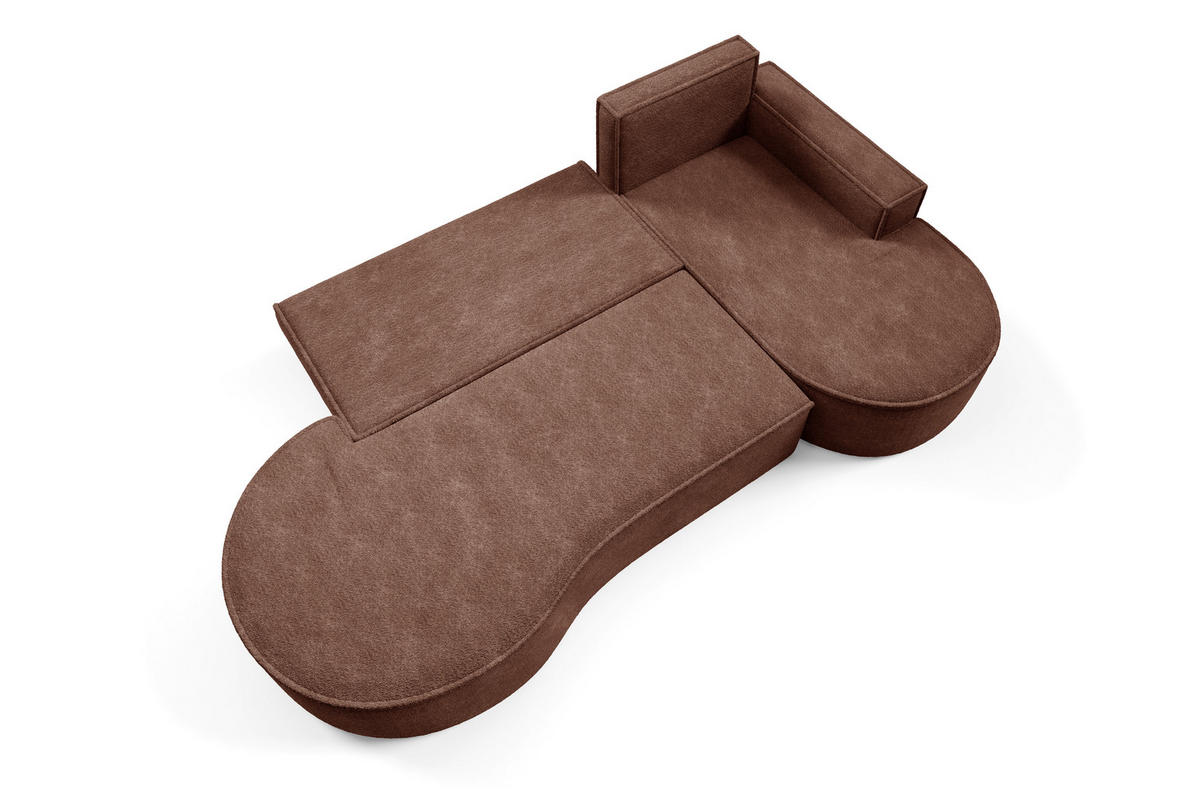 ECKSOFA MOLLY mit Schlaffunktion – Halbrund, freistehend, Liegefläche 140x207 cm, 3 Kissen, Curio-Stoff, 277x157x88 cm, Rechts, Braun - Braun, Holz/Textil (277/157cm) - DomoHome