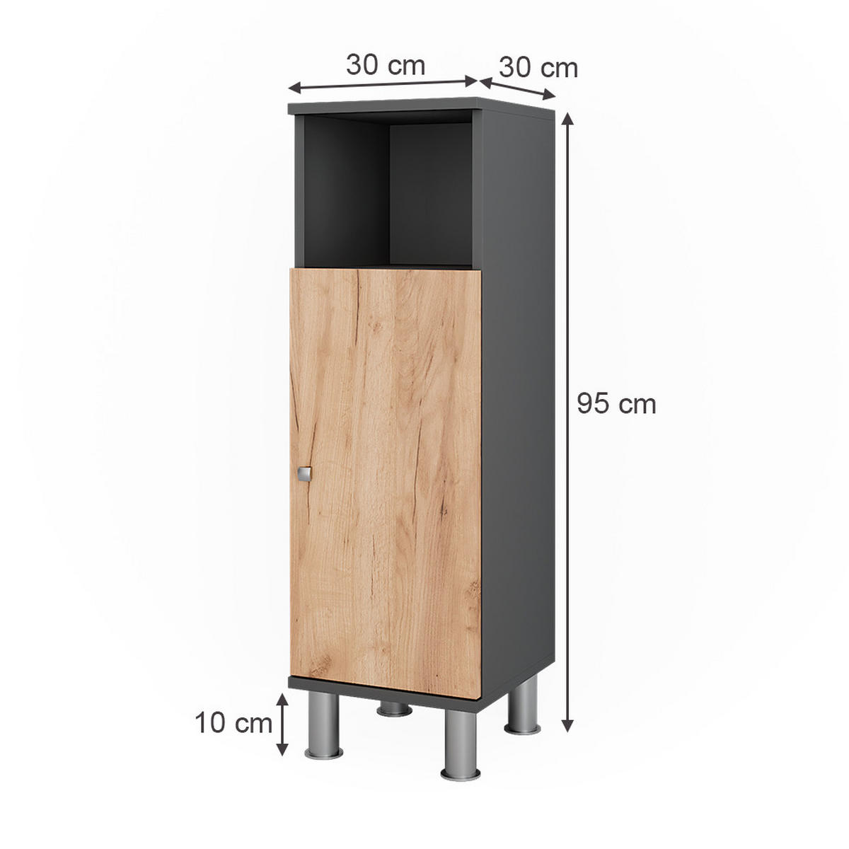 MIDISCHRANK Fynn Anthrazit/Goldkraft Eiche 30 x 95 cm - Honigeiche/Anthrazit, Holzwerkstoff (30/95/30cm) - Vicco