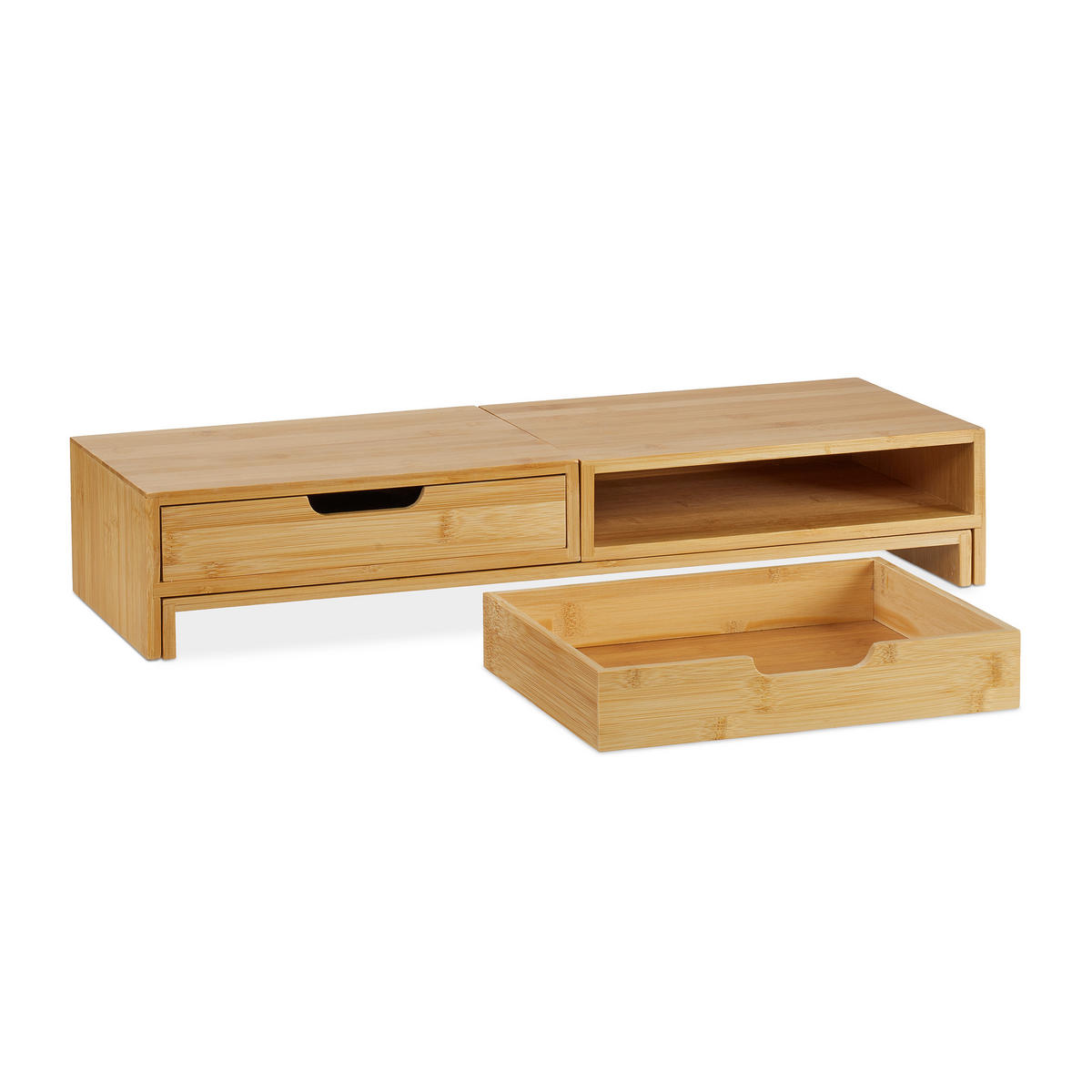MONITORSTÄNDER Natur Bambus ausziehbar für 2 Monitore - Hellbraun, Holz/Holzwerkstoff (22/107/11cm) - Relaxdays