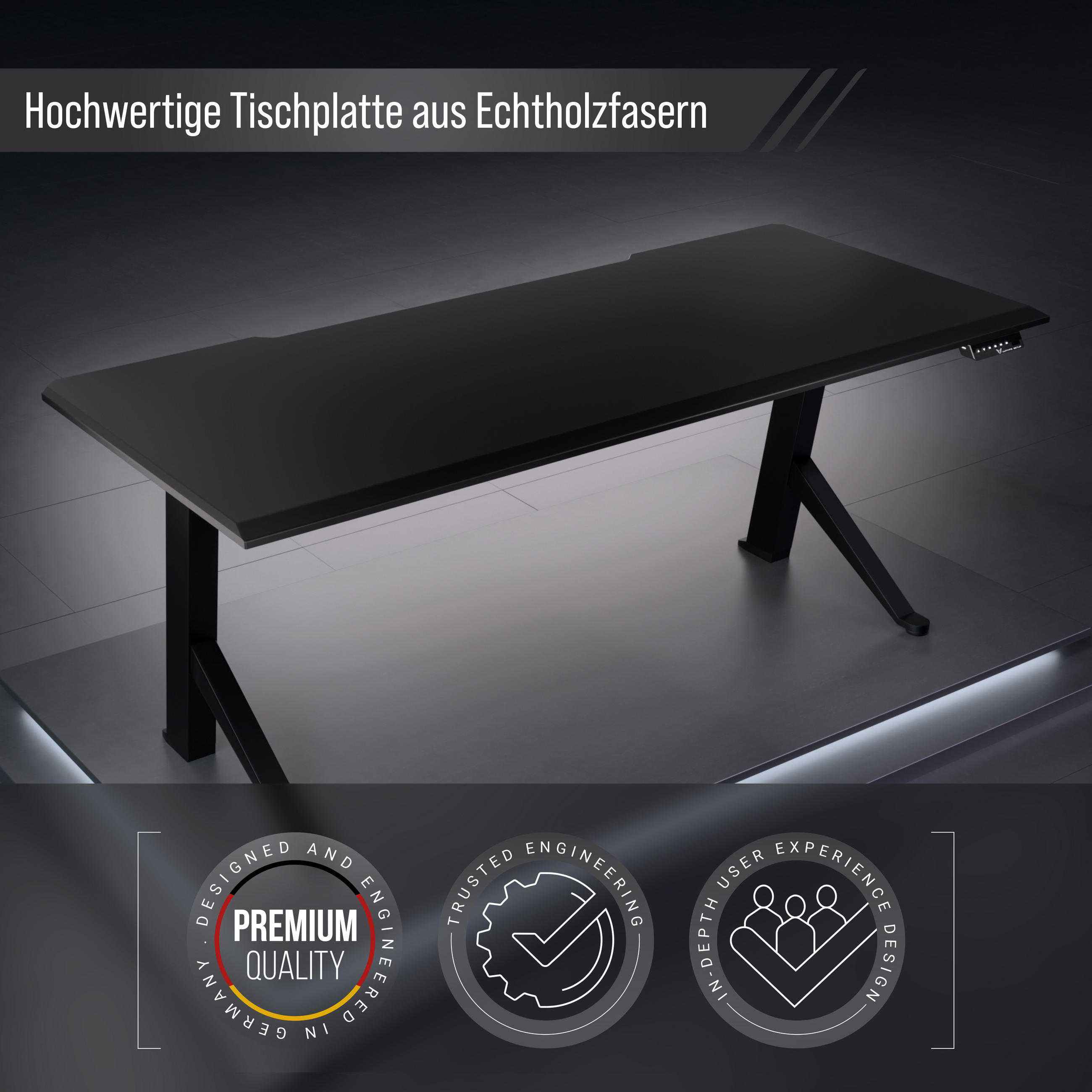 TISCHPLATTE 160x80, Schreibtischplatte 160x80cm - Outline, Schwarz - Schwarz, Holzwerkstoff (160/80/2.5cm) - Ultimate Setup