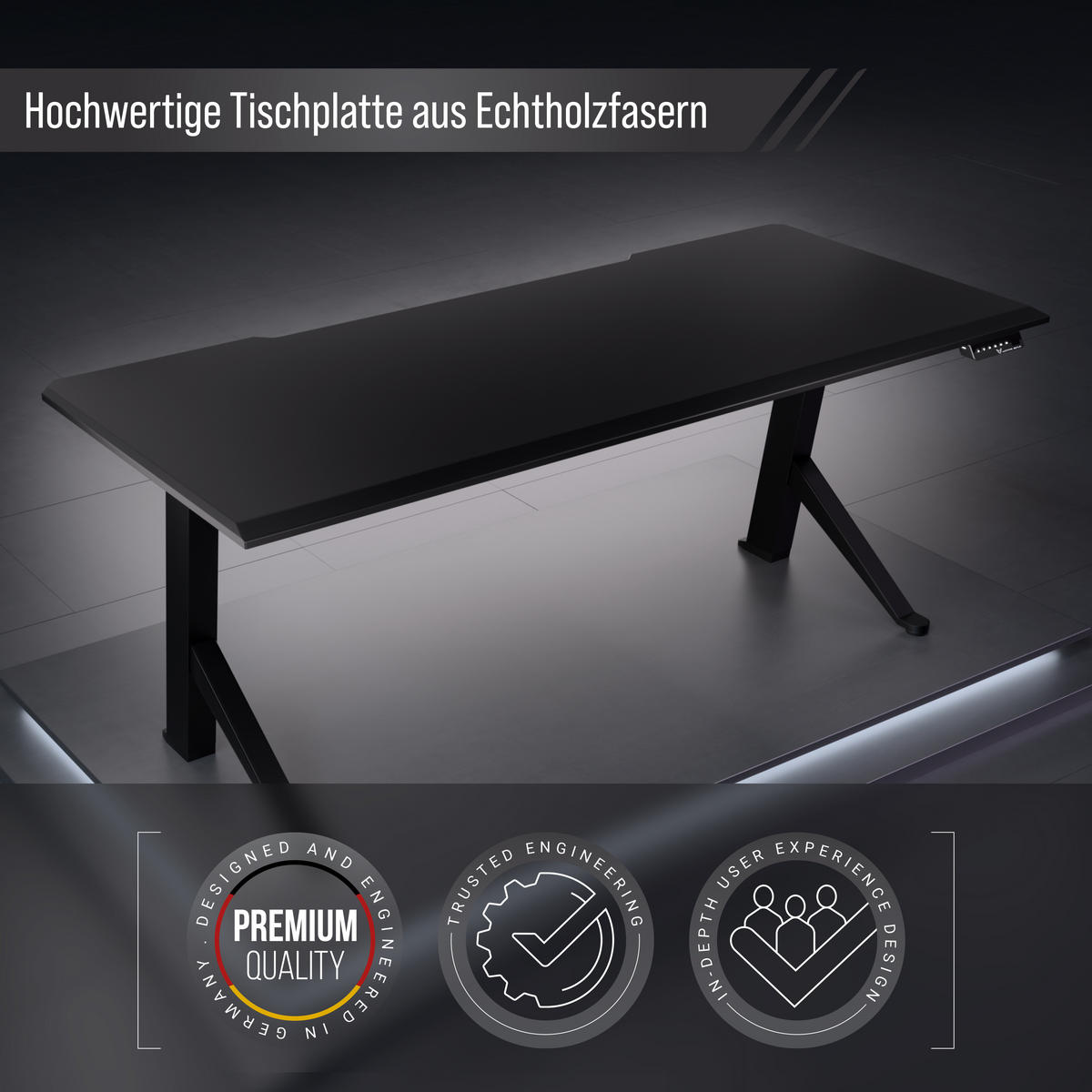 TISCHPLATTE 180x80, Schreibtischplatte 180x80 cm - Outline, Schwarz - Schwarz, Holzwerkstoff (180/80/2.5cm) - Ultimate Setup