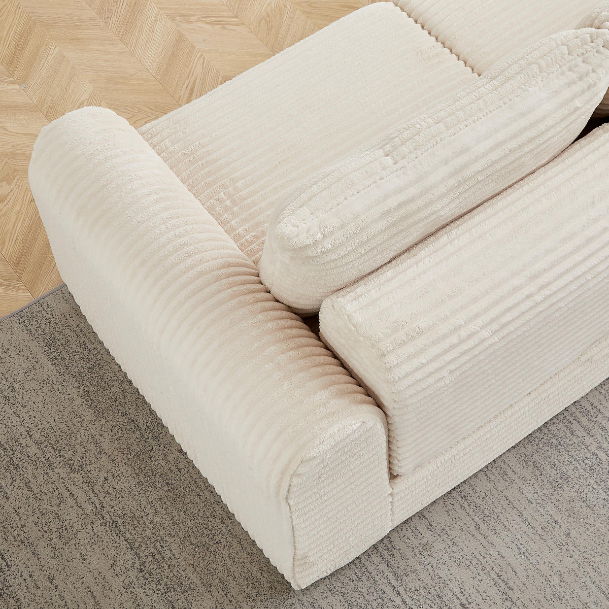 SCHLAFSOFA 2-in-1 aus Cord mit 2 Kissen und Hocker - Beige, Textil (194/53/243cm)