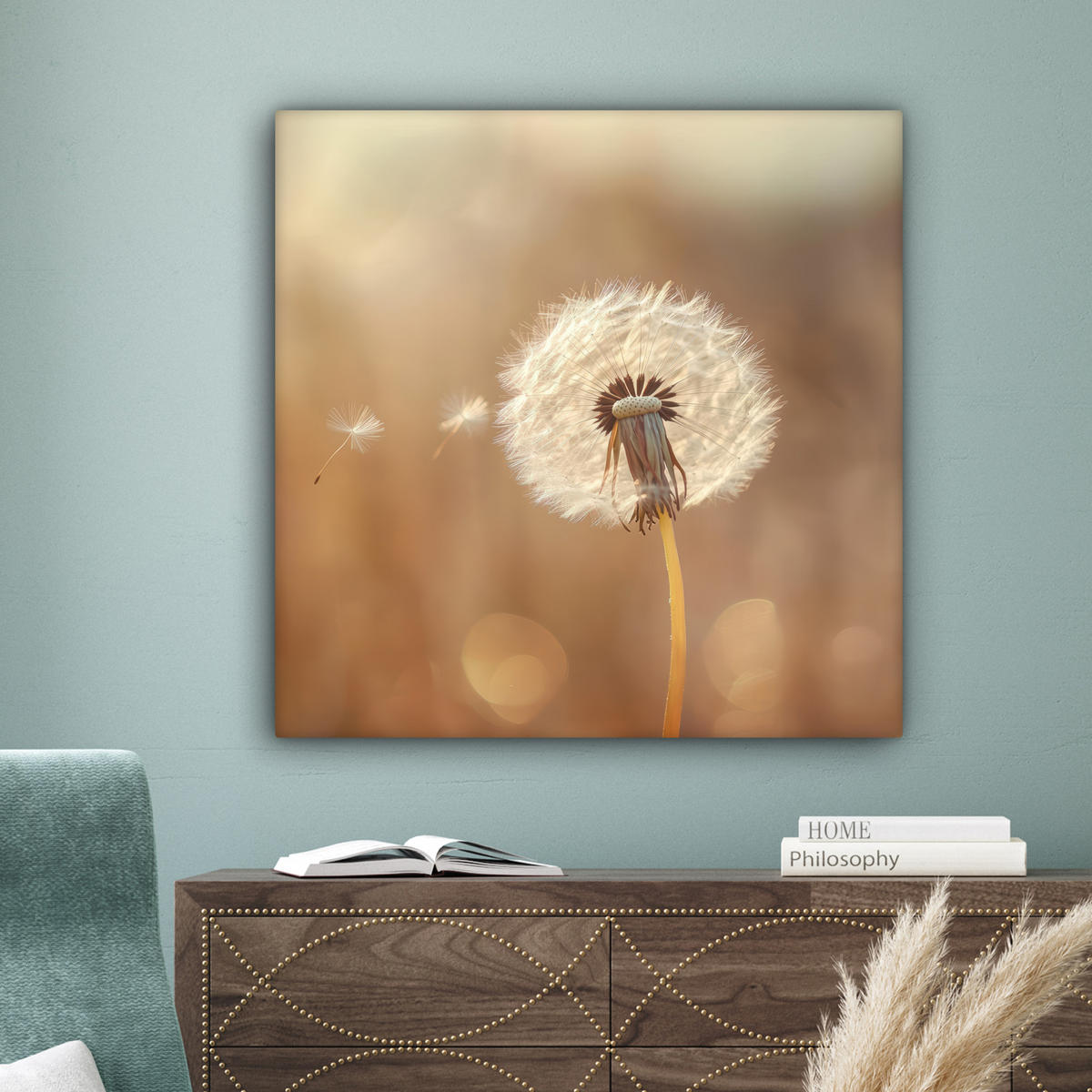 LEINWANDBILD Löwenzahn - Beige - Natur - Blume Deko Groß 90x90 cm - Hellbraun, Textil (90/90cm) - MuchoWow