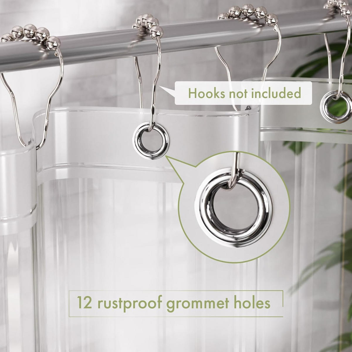 DUSCHVORHANG-EINLAGE Transparent leichtes PEVA wasserdicht geruchlos mit 12 Duschvorhang-Ringen 183 x 183 cm - Transparent, Kunststoff (72/72cm) - MCBOSON