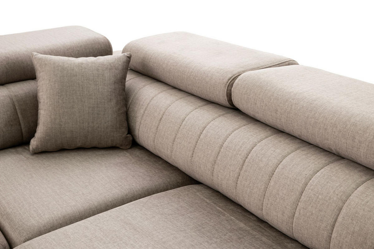 ECKSOFA U-Form PIERO U Rechts mit Schlaffunktion 125x260 Velours Beige - Beige/Schwarz, Holz/Textil (203/90/350cm) - Muffo