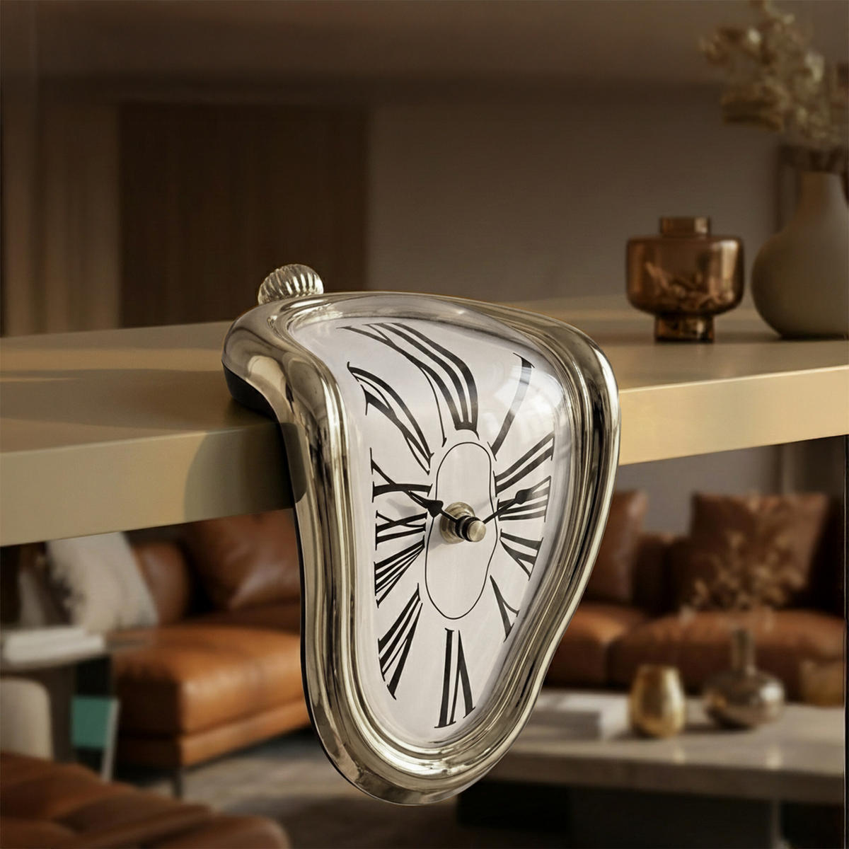 TISCHUHR Silber Quarz - Silberfarben, Kunststoff (11.5/16/13cm) - Relaxdays