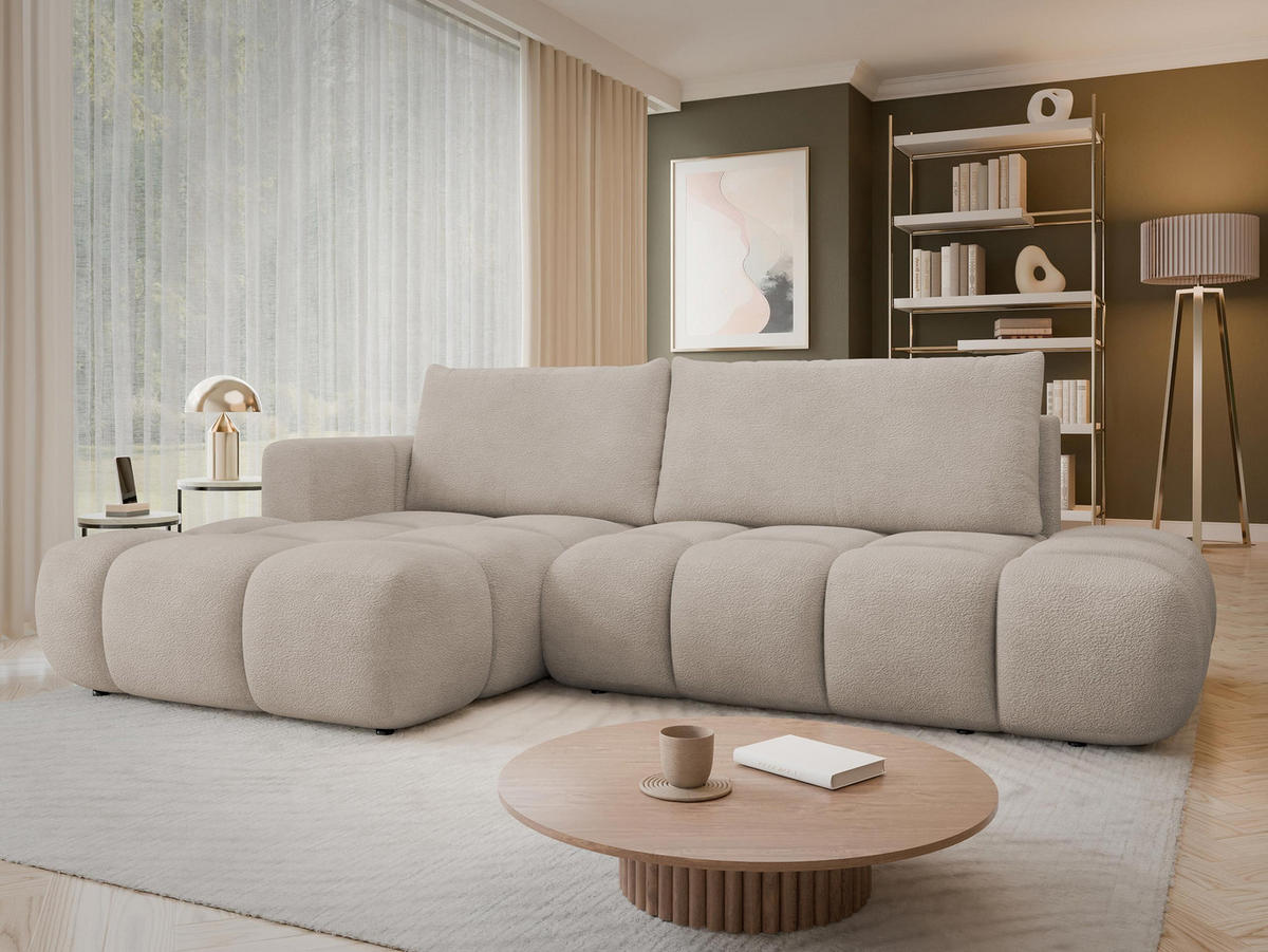 ECKSOFA Soffi, Seite: Links - Beige/Schwarz, Holz/Kunststoff (283/166cm) - MIRJAN24