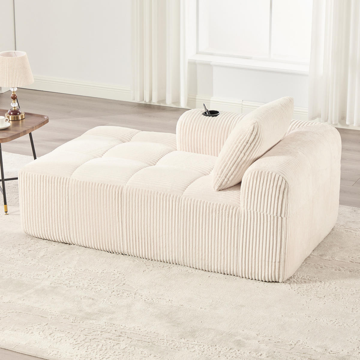 ECKSCHLAFSOFA aus Cord 158x93x61 cm mit Seitenfächern & Becherhaltern, beige - Beige, Textil (93/158cm) - Luhomfu