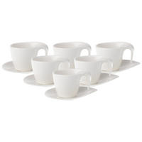 FRÜHSTÜCKSTASSEN MIT UNTERTASSEN Flow weiß 250 ml 6er Set - Weiß, Keramik (18.5/12.4/21.5cm) - Villeroy & Boch