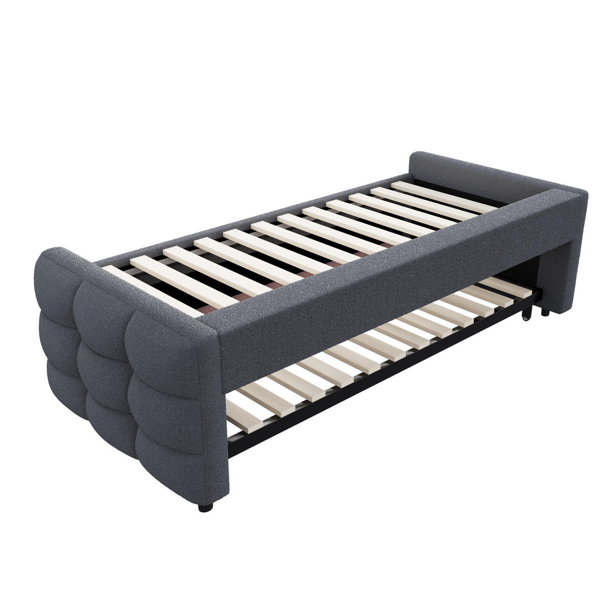 AUSZIEHBETT 90/180/190 cm DE-01659, in Grau, mit Teddy-Samt - Grau, Metall (90/190cm) - ComfortXL