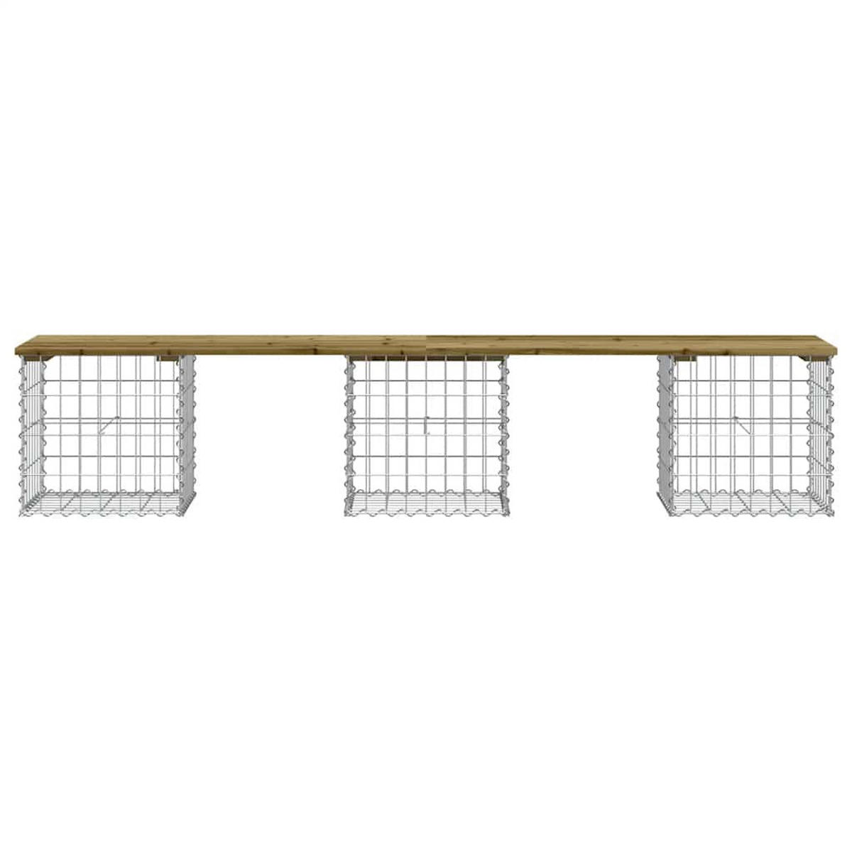 GARTENBANK Gabionen BIKS aus Stahl | 203x44x42cm Kiefernholz Braun - Braun, Metall (203/42/44cm) - DELUKE