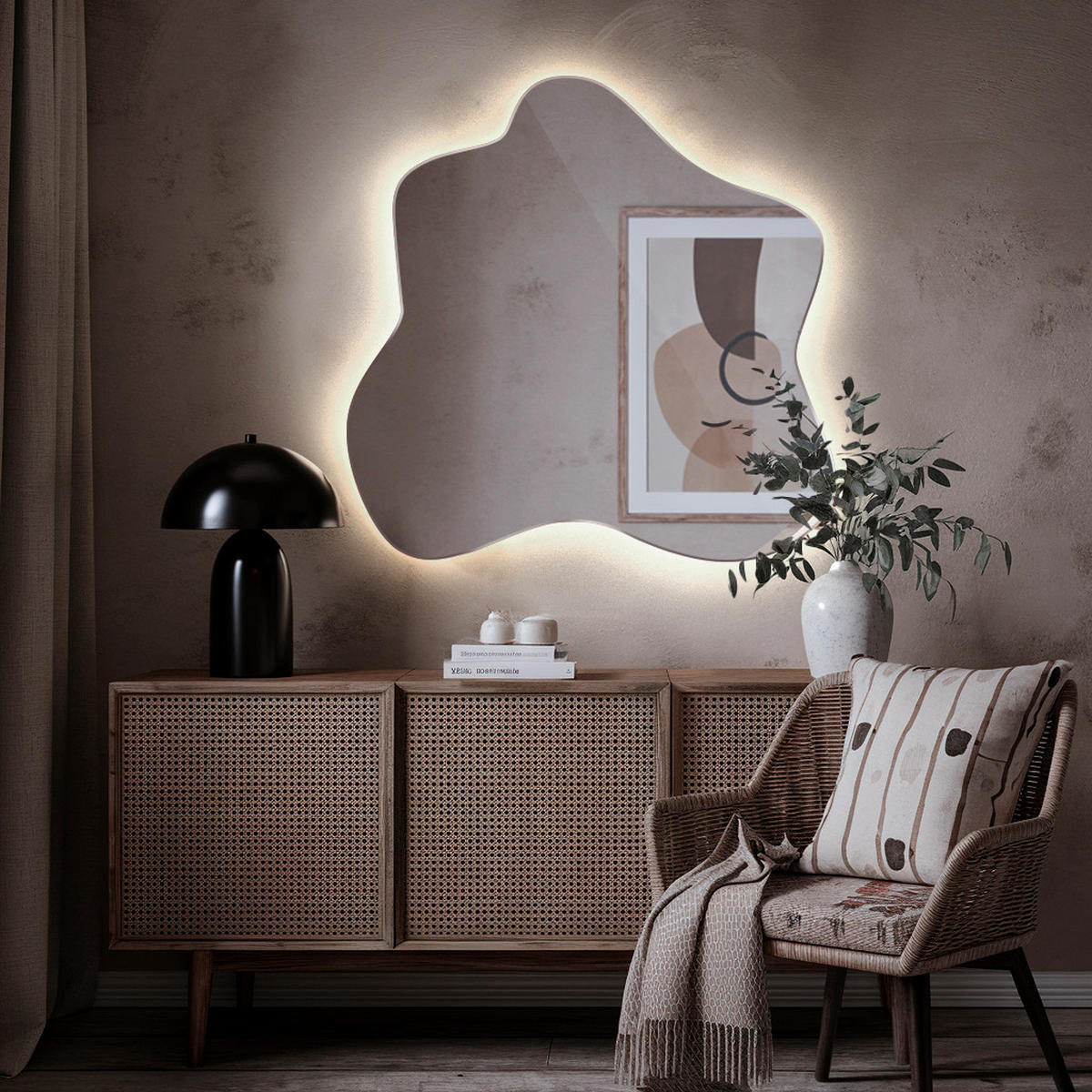 LED SPIEGEL 77,3 x 76,6 cm Unregelmäßige Form Neutralweiß 4000K - Transparent, Glas (77.3/77.3/0.4cm) - TULUP